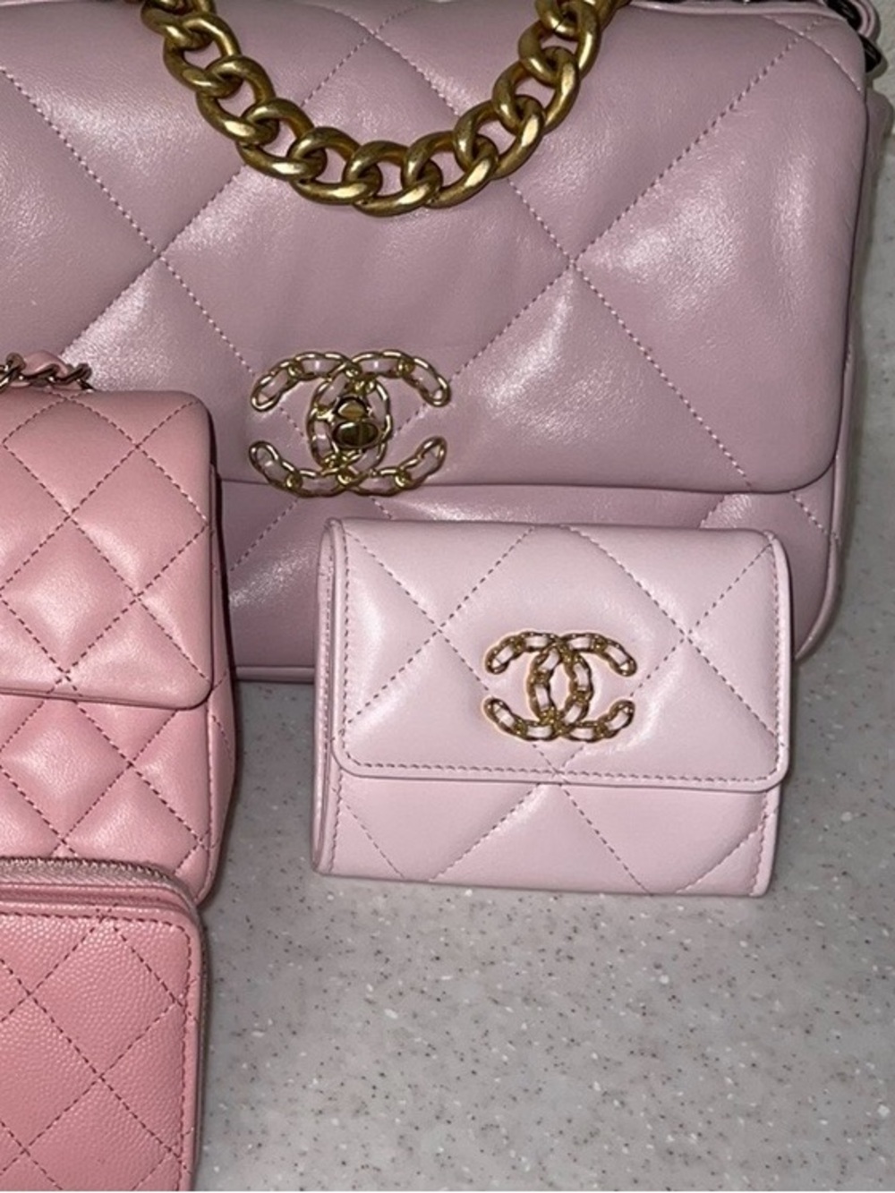 CHANEL Pink Quilted Lambskin Mini Wallet with Gold CC